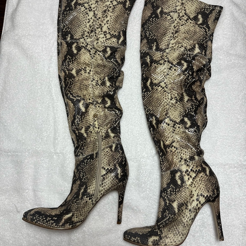 GUESS Over the Knee Snakeskin Boots Size 9.5